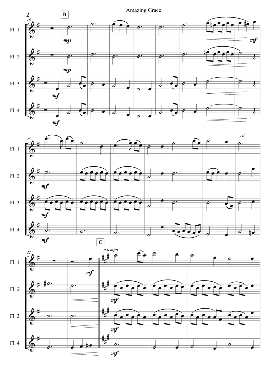 Amazing Grace Amazing Grace Flute Quartet scores gallery preview page 2