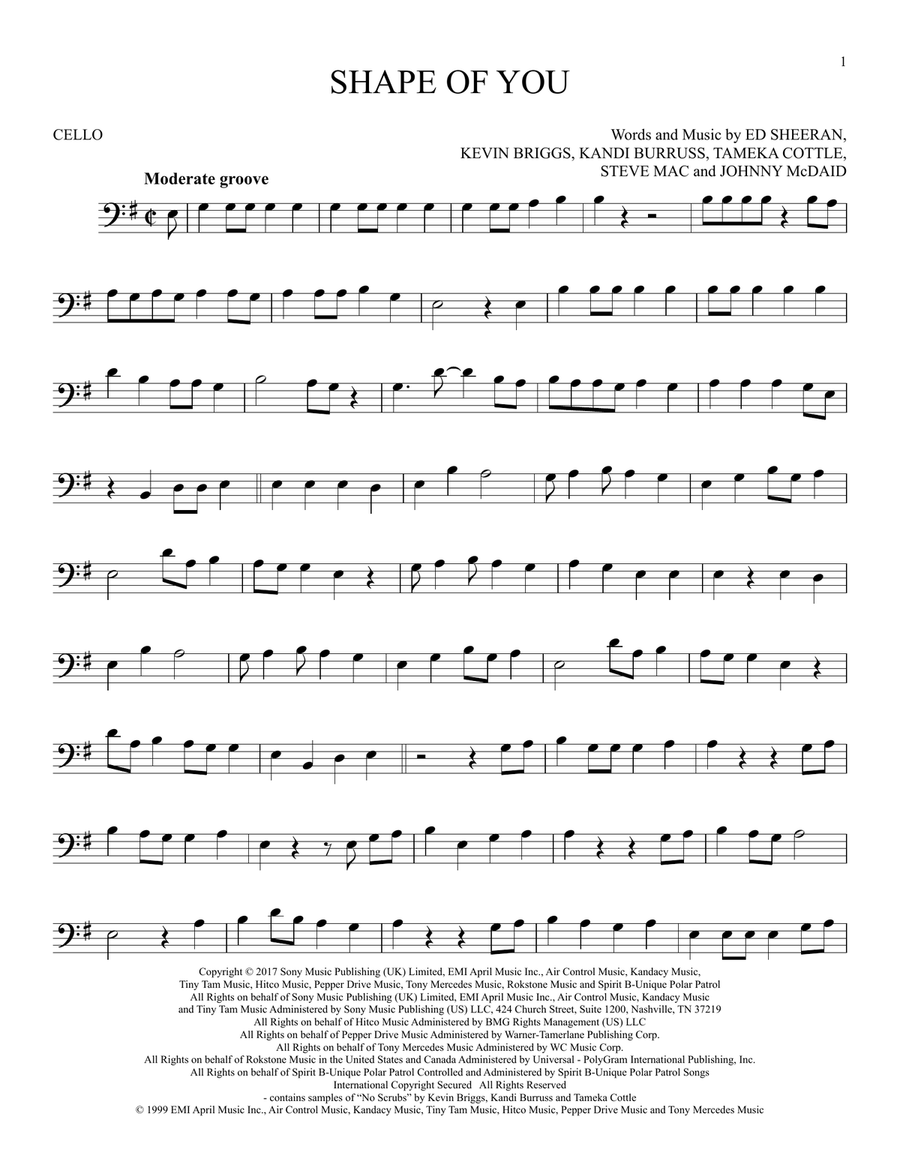 Shape Of You Shape Of You Cello Solo scores gallery preview page 1