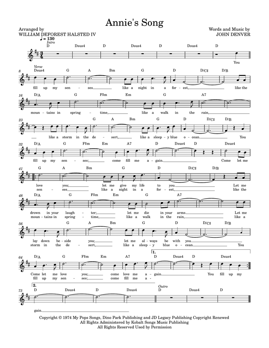 Annie's Song Piano scores gallery preview page 1