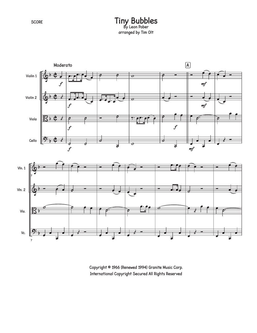 Tiny Bubbles Tiny Bubbles String Quartet scores gallery preview page 1