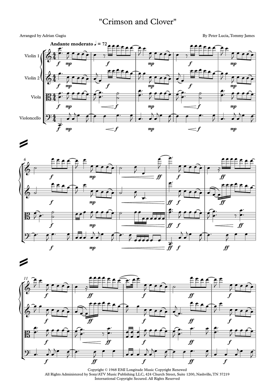 Crimson And Clover Crimson And Clover String Quartet scores gallery preview page 1