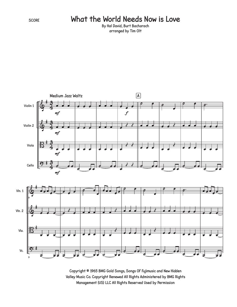 What The World Needs Now Is Love String Quartet scores gallery preview page 1