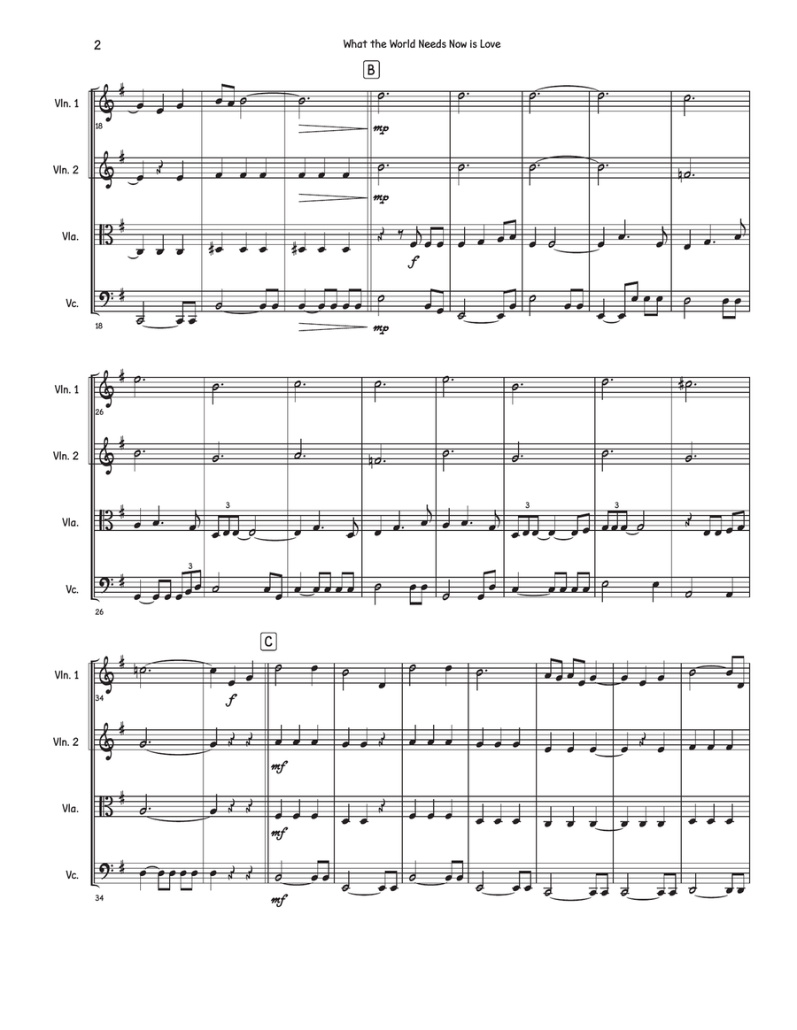 What The World Needs Now Is Love String Quartet scores gallery preview page 2