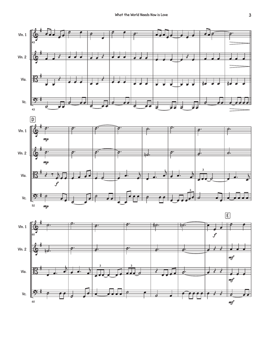 What The World Needs Now Is Love String Quartet scores gallery preview page 3