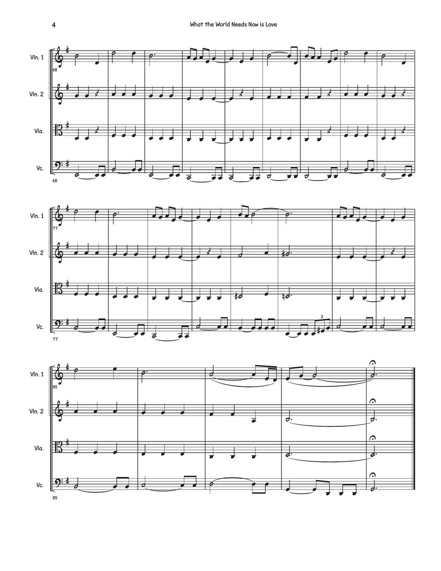 What The World Needs Now Is Love String Quartet scores gallery preview page 4