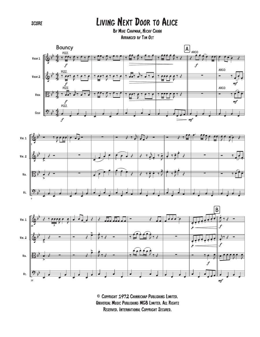 Living Next Door To Alice String Quartet scores gallery preview page 1