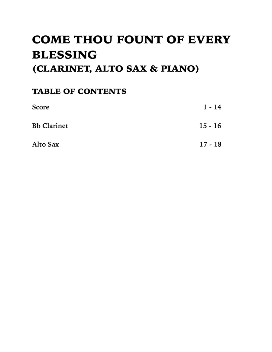 Come Thou Fount of Every Blessing (Trio for Clarinet, Alto Sax and Piano) Small Ensemble scores gallery preview page 4