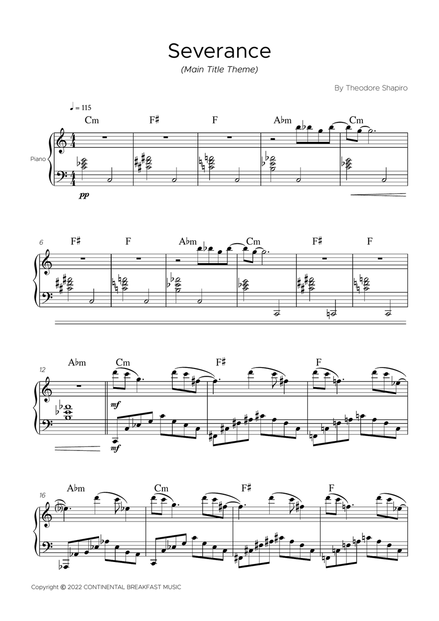 Severance - Main Title Theme Piano Solo scores gallery preview page 1