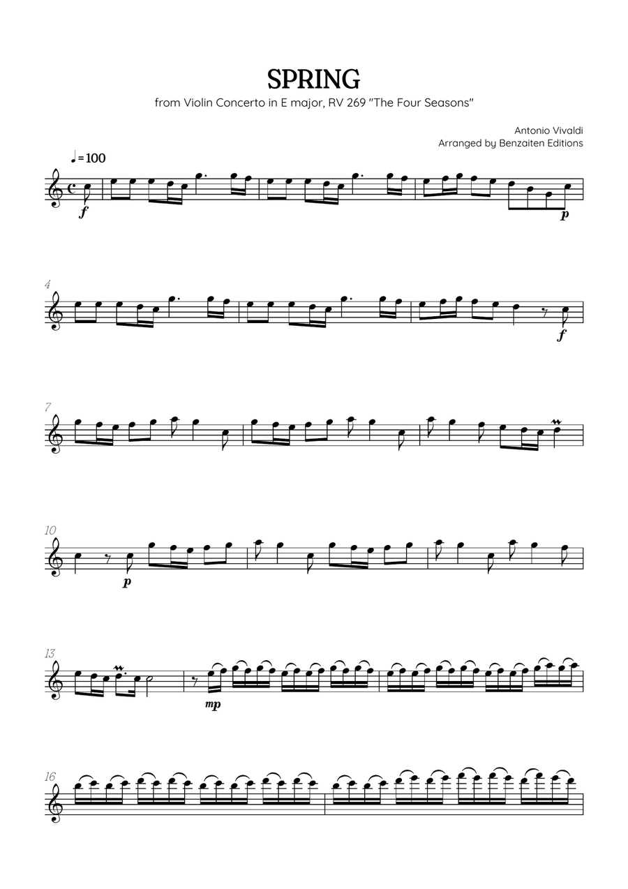 Vivaldi • The Four Seasons: Spring | Cmaj • flute sheet music Chamber Music scores gallery preview page 1