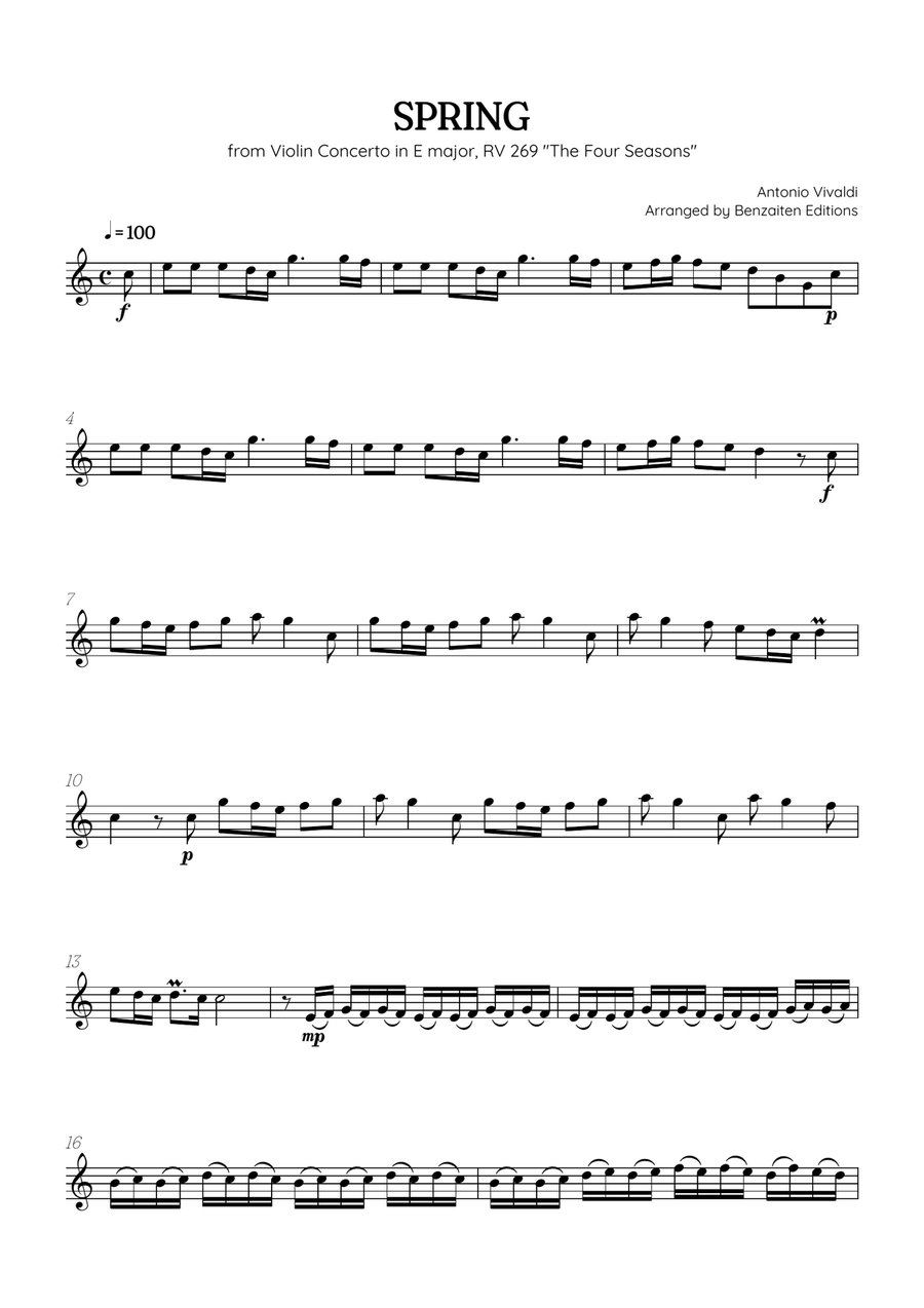 Vivaldi • The Four Seasons: Spring | Cmaj • oboe sheet music Chamber Music scores gallery preview page 1