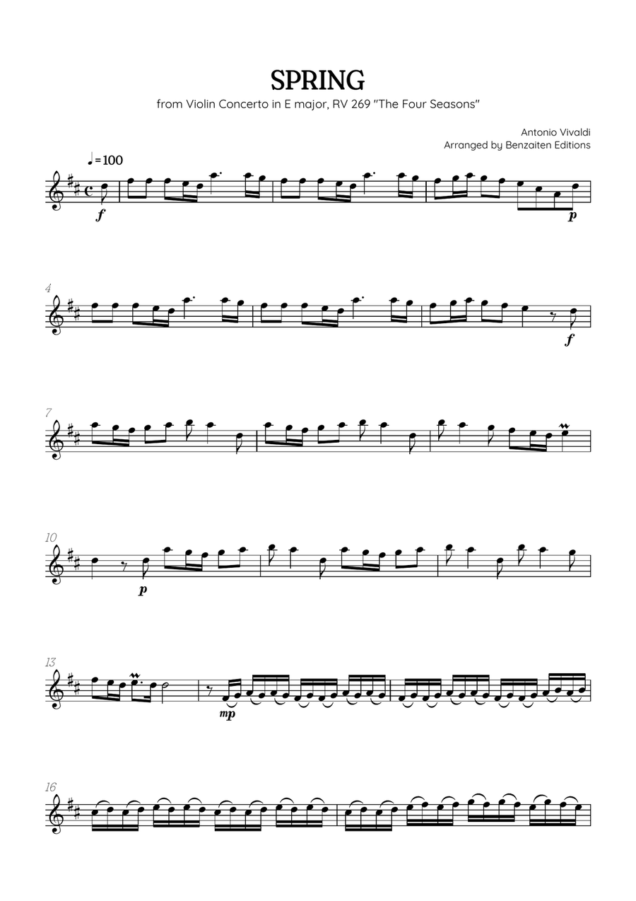Vivaldi • The Four Seasons: Spring | Cmaj • trumpet sheet music Chamber Music scores gallery preview page 1