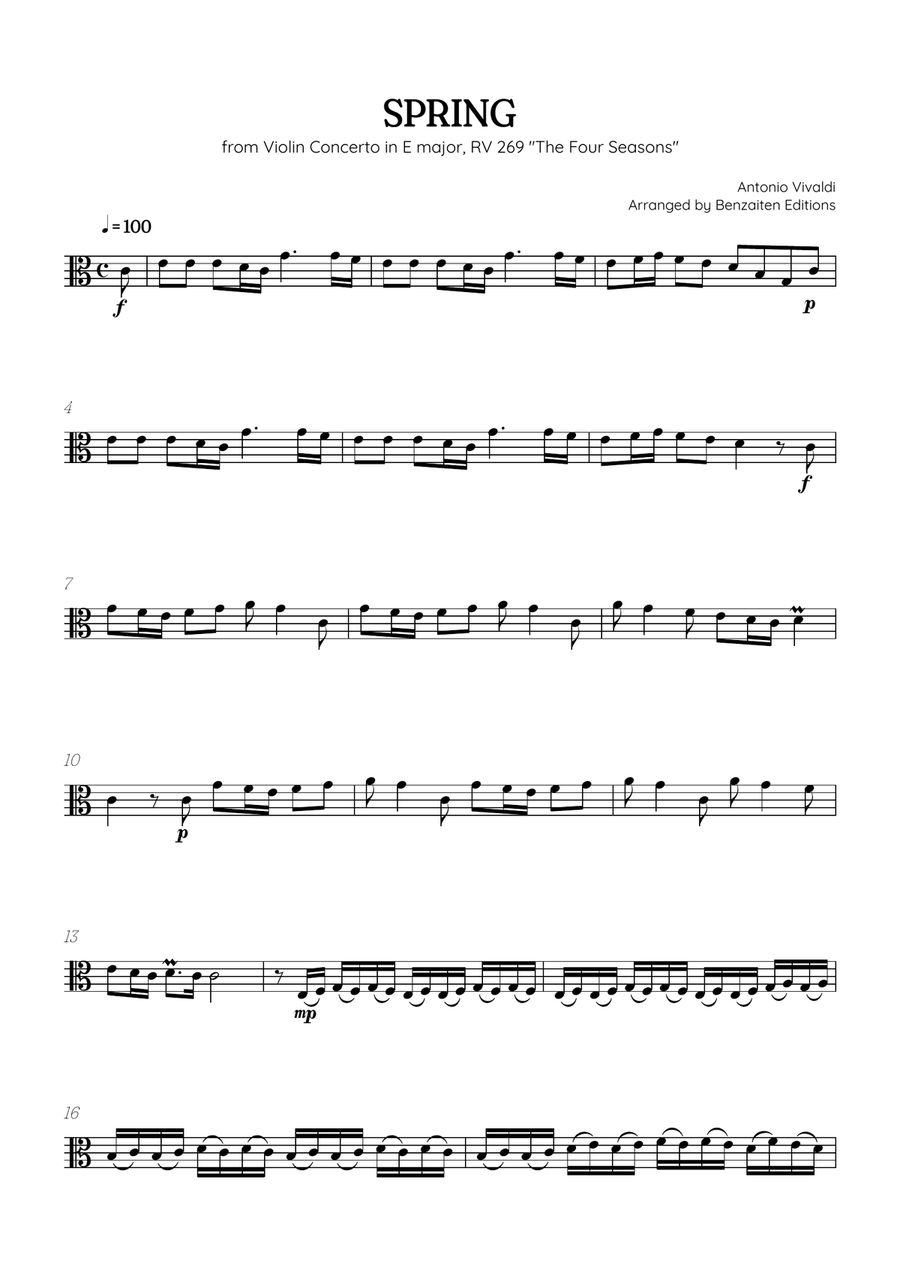 Vivaldi • The Four Seasons: Spring | Cmaj • viola sheet music Chamber Music scores gallery preview page 1