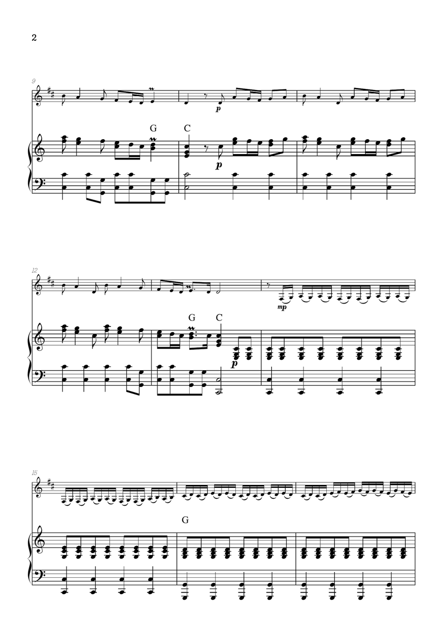 Vivaldi • The Four Seasons: Spring | Cmaj • clarinet sheet music w/ piano accompaniment (chords) Chamber Music scores gallery preview page 2
