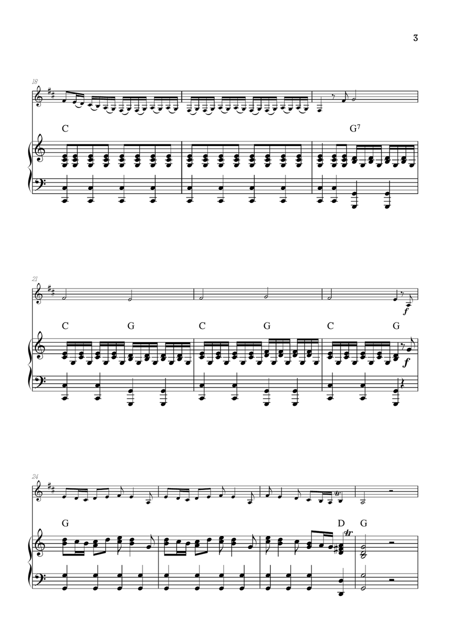 Vivaldi • The Four Seasons: Spring | Cmaj • clarinet sheet music w/ piano accompaniment (chords) Chamber Music scores gallery preview page 3
