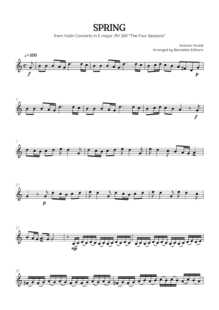 Vivaldi • The Four Seasons: Spring | Cmaj • french horn sheet music Chamber Music scores gallery preview page 1