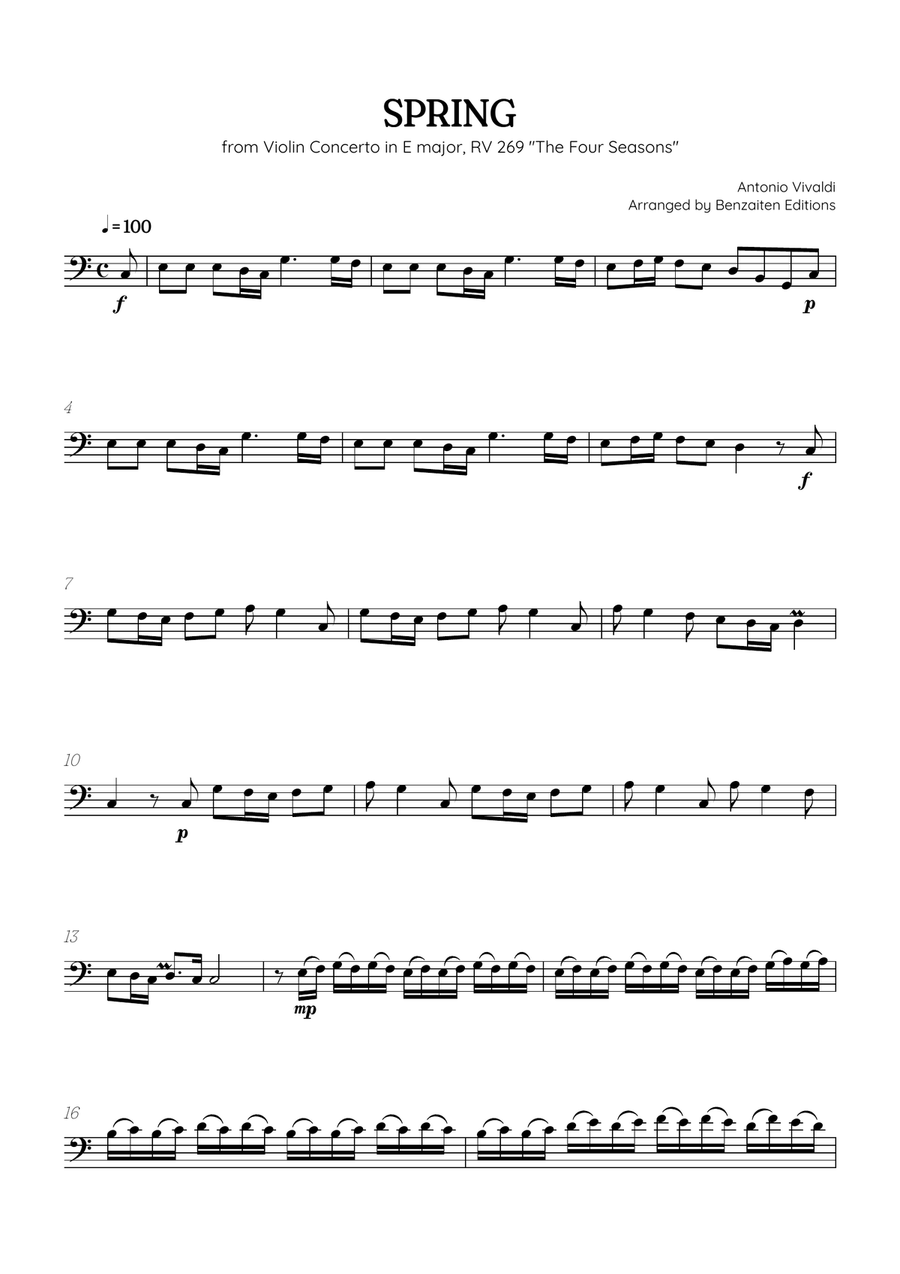 Vivaldi • The Four Seasons: Spring | Cmaj • cello sheet music Chamber Music scores gallery preview page 1