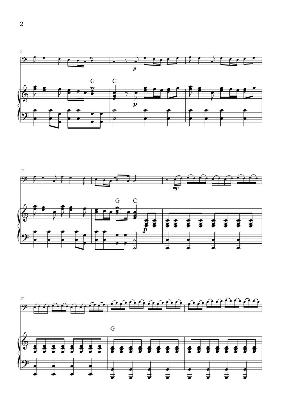 Vivaldi • The Four Seasons: Spring | Cmaj • cello sheet music w/ piano accompaniment (chords) Chamber Music scores gallery preview page 2