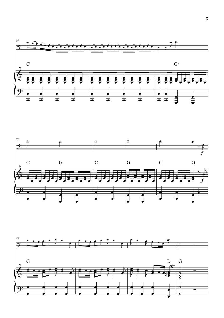 Vivaldi • The Four Seasons: Spring | Cmaj • cello sheet music w/ piano accompaniment (chords) Chamber Music scores gallery preview page 3
