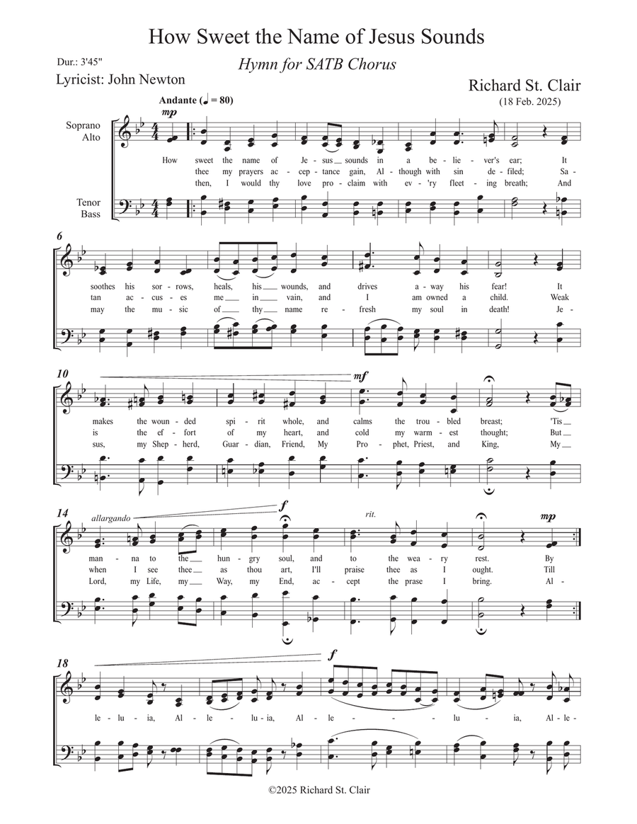 How Sweet the Name of Jesus Sounds - for SATB Chorus 4-Part scores gallery preview page 1