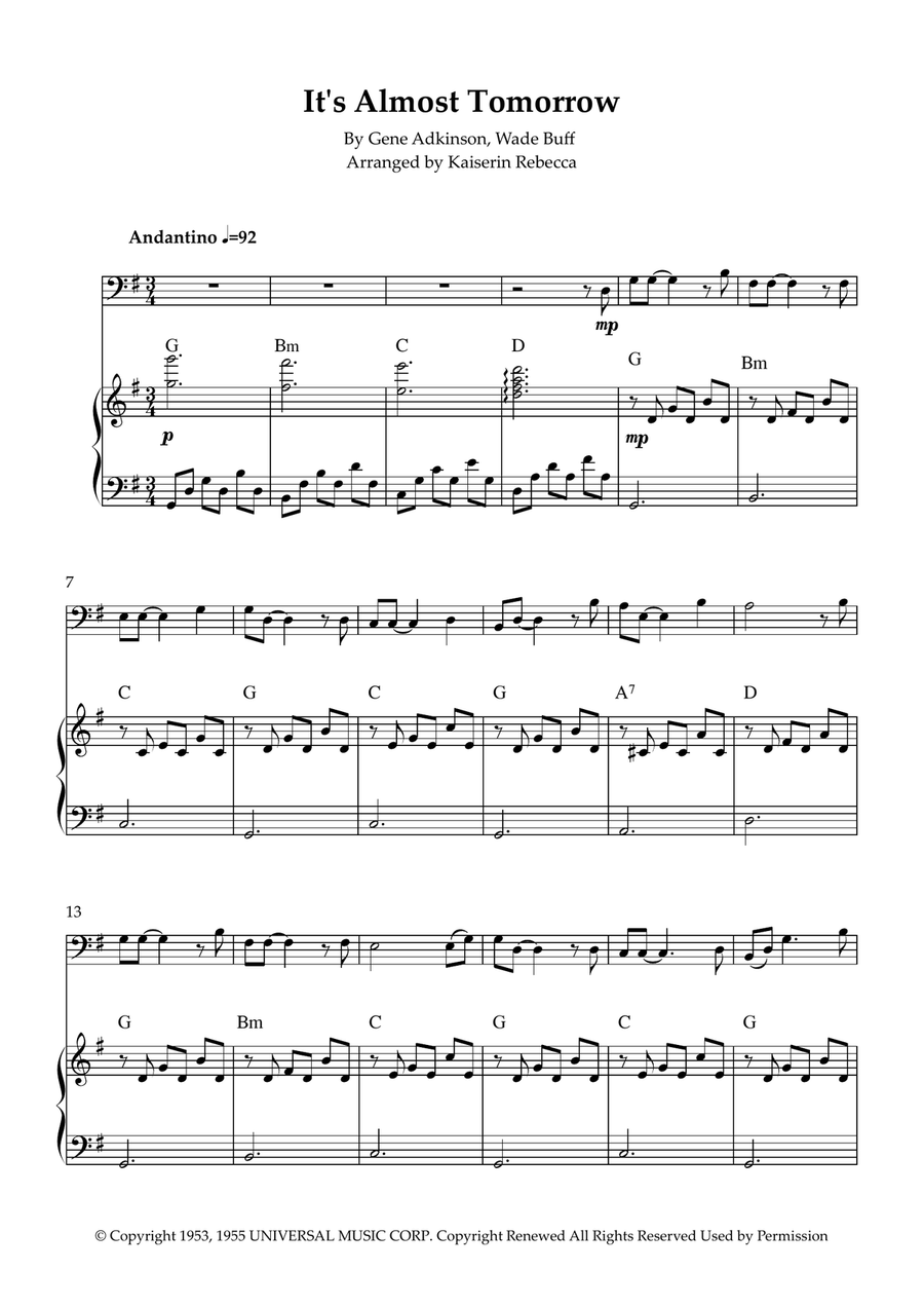 It's Almost Tomorrow It's Almost Tomorrow Piano scores gallery preview page 1