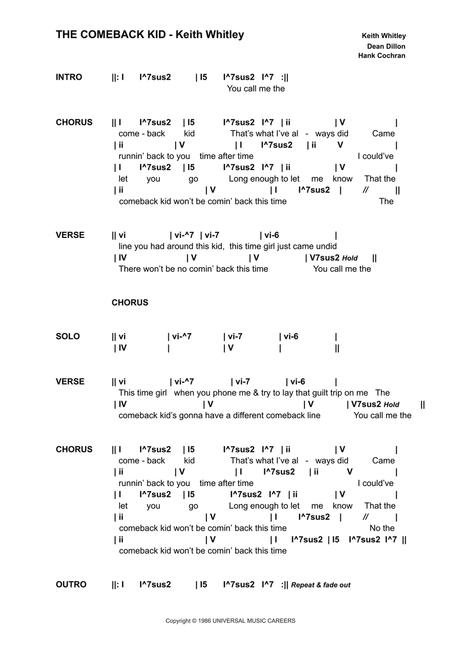 The Come Back Kid The Come Back Kid Piano scores gallery preview page 1