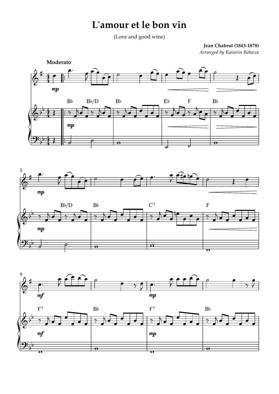 L'amour et le bon vin (Love and good wine) Alto Saxophone scores gallery preview page 1