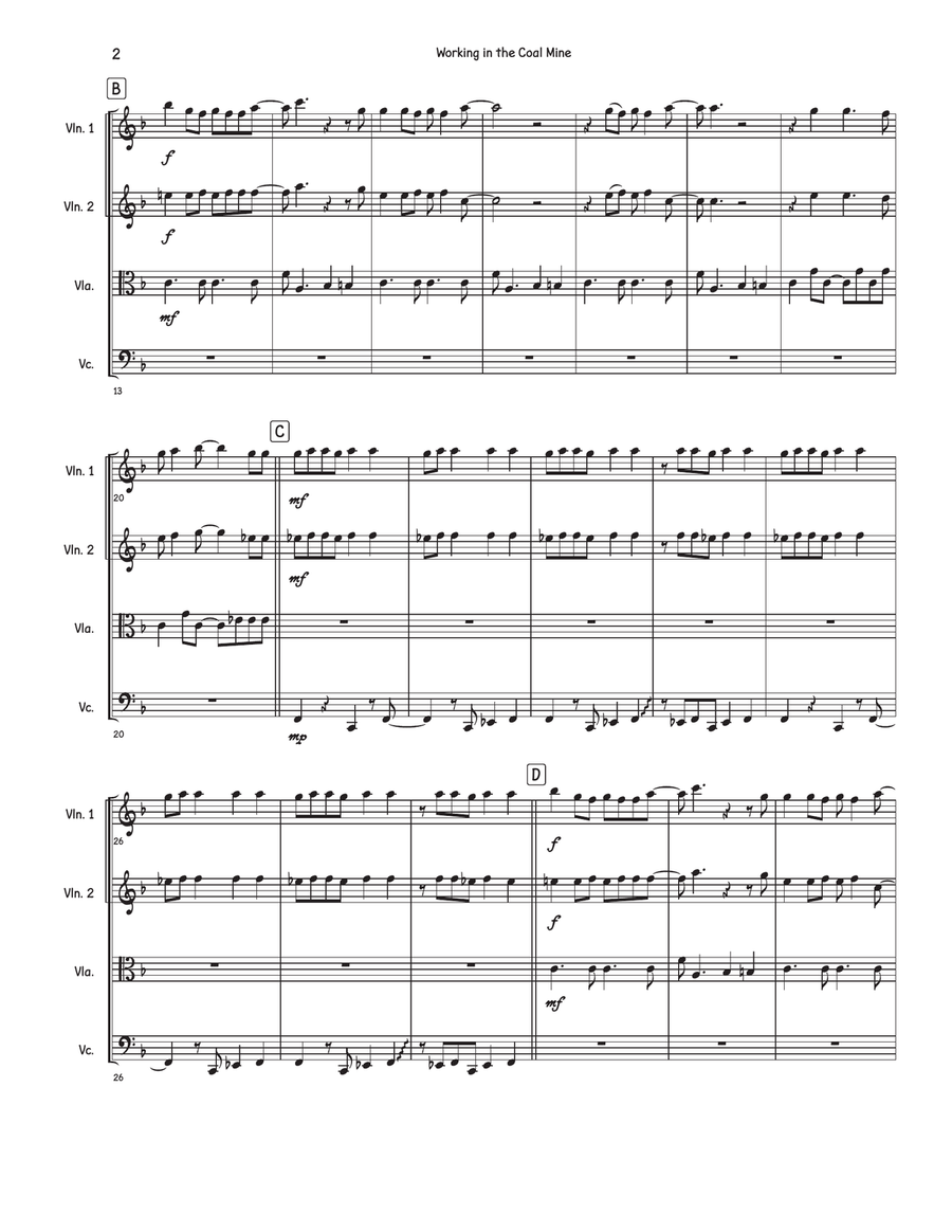 Working In The Coal Mine String Quartet scores gallery preview page 2