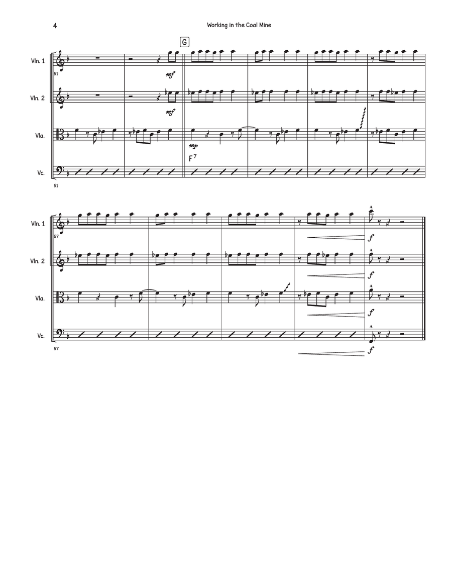 Working In The Coal Mine String Quartet scores gallery preview page 4
