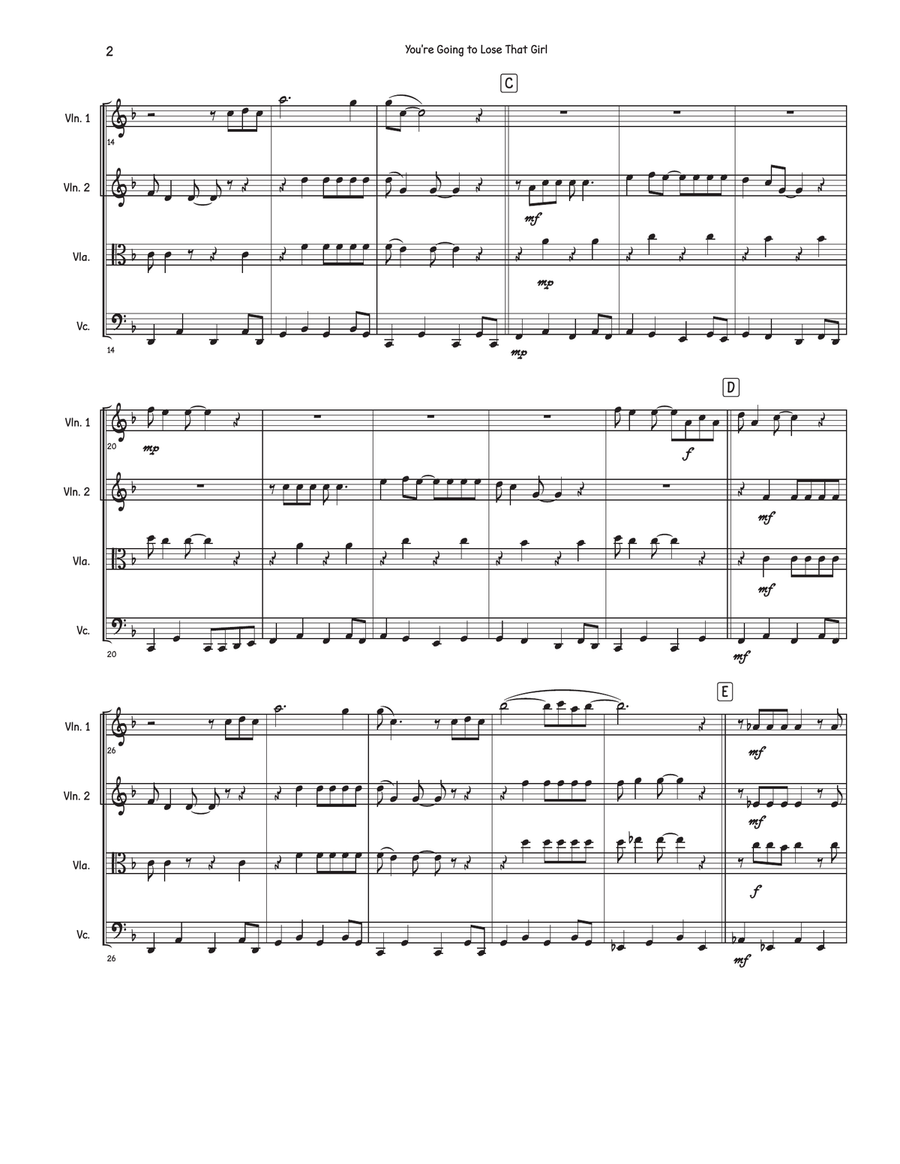 You're Going To Lose That Girl String Quartet scores gallery preview page 2