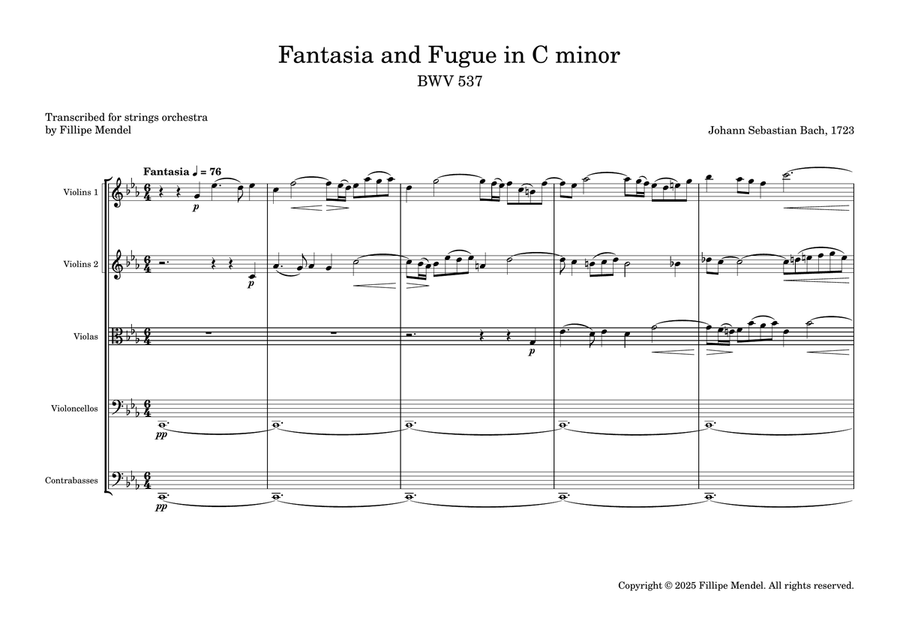 Bach - Fantasia and Fugue in C minor BWV 537 (strings orchestra) String Orchestra scores gallery preview page 1
