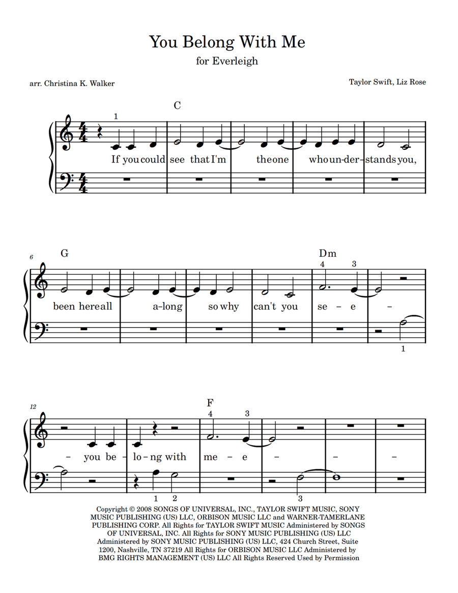 You Belong With Me Easy Piano scores gallery preview page 2