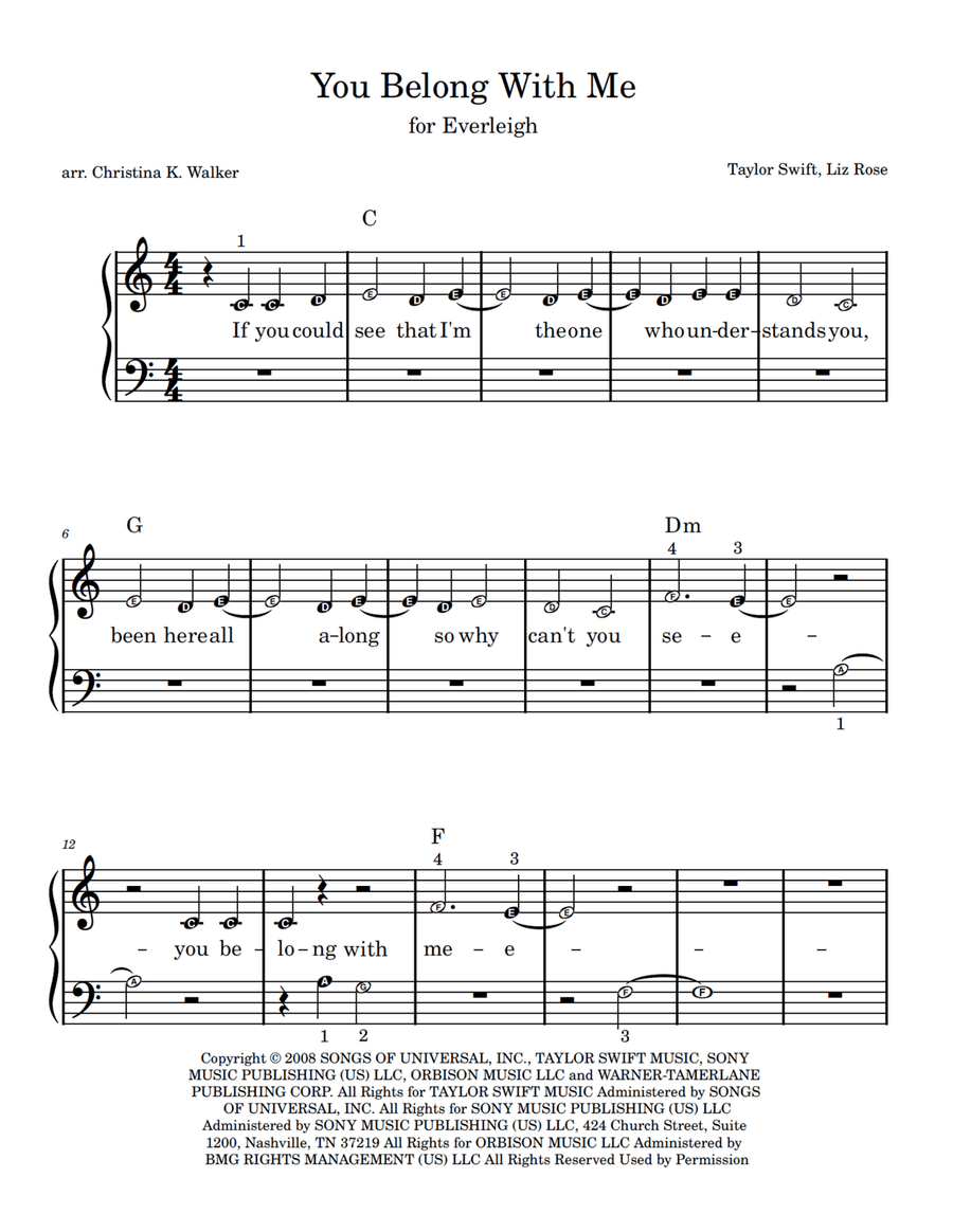 You Belong With Me Easy Piano scores gallery preview page 4
