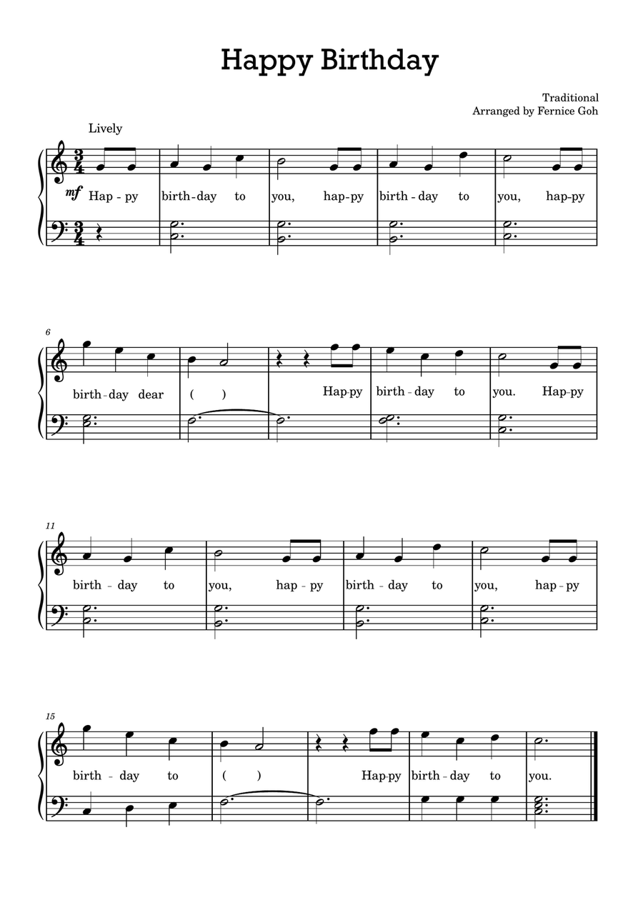 Happy Birthday To You (C Major) Easy Piano scores gallery preview page 1
