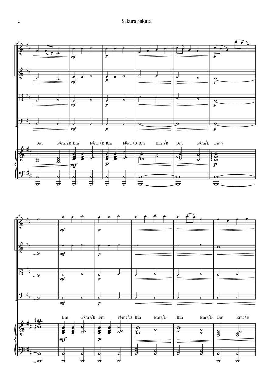 Sakura Sakura (Cherry Blossoms) – BEAUTIFUL Arrangement String Quartet scores gallery preview page 2