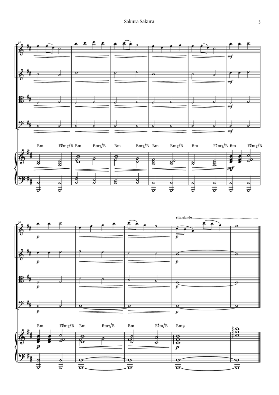 Sakura Sakura (Cherry Blossoms) – BEAUTIFUL Arrangement String Quartet scores gallery preview page 3