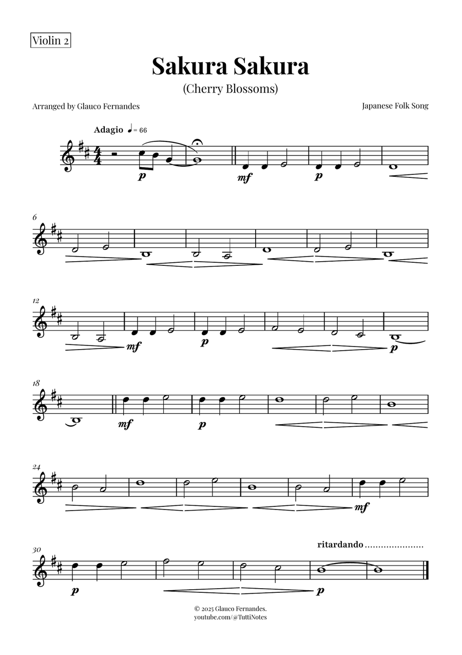 Sakura Sakura (Cherry Blossoms) – BEAUTIFUL Arrangement String Quartet scores gallery preview page 5