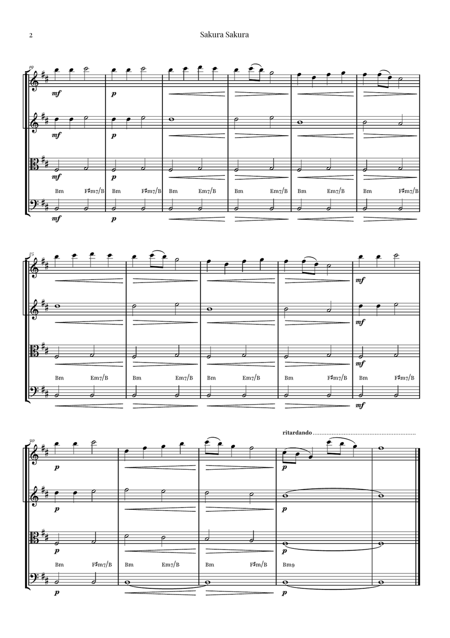 Sakura Sakura (Cherry Blossoms) – BEAUTIFUL Arrangement String Quartet scores gallery preview page 2