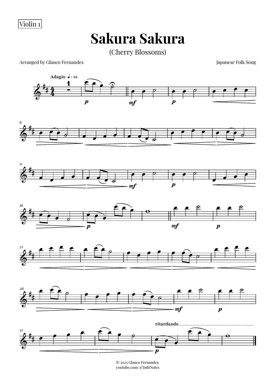 Sakura Sakura (Cherry Blossoms) – BEAUTIFUL Arrangement String Quartet scores gallery preview page 3