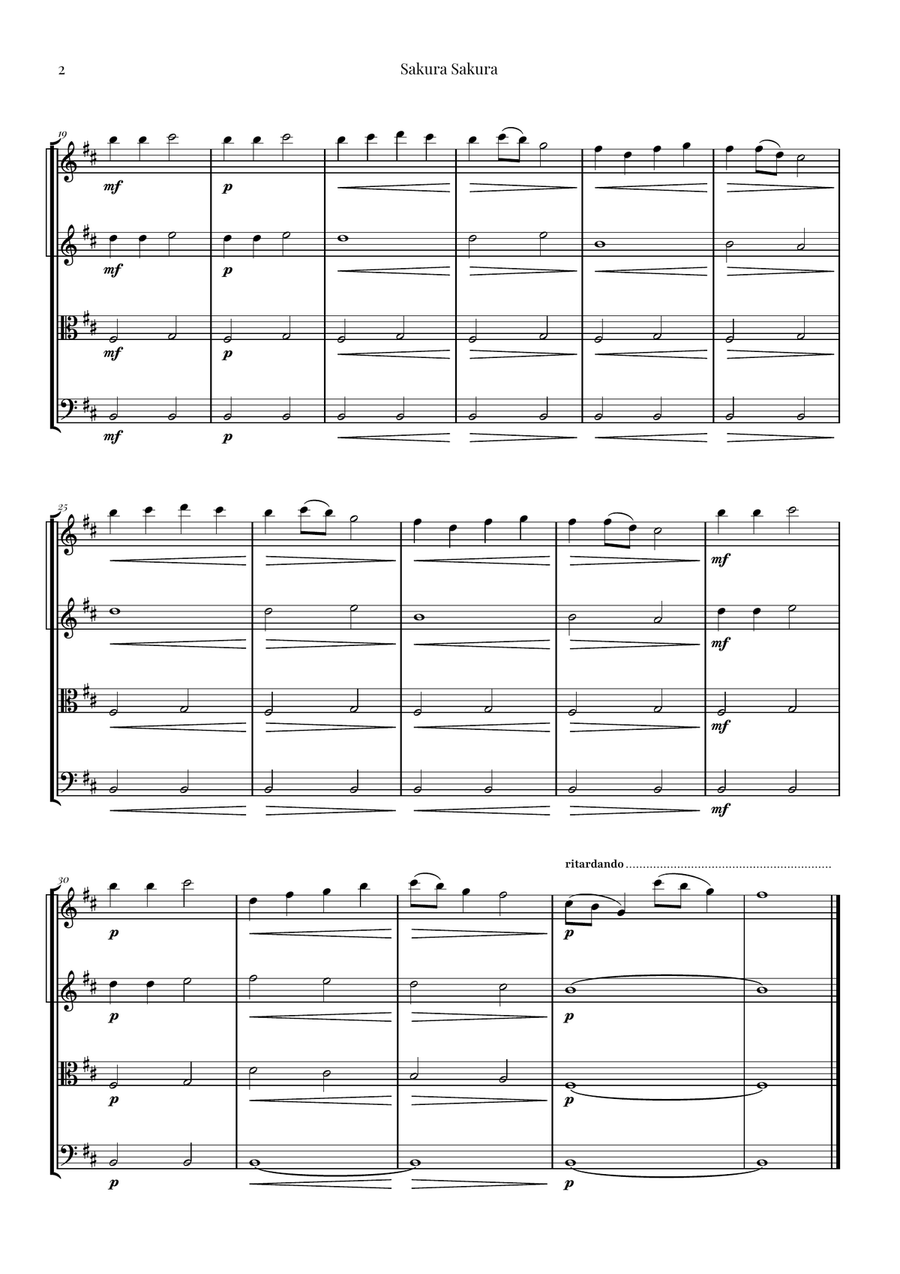 Sakura Sakura (Cherry Blossoms) – BEAUTIFUL Arrangement String Quartet scores gallery preview page 2