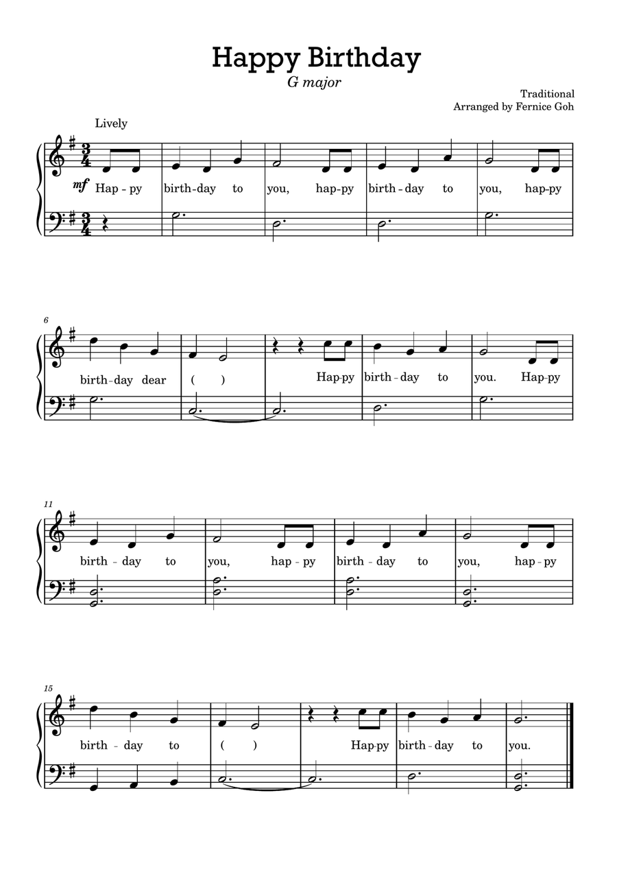 Happy Birthday To You (G Major) Easy Piano scores gallery preview page 1
