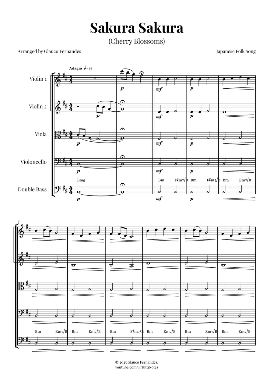 Sakura Sakura (Cherry Blossoms) – BEAUTIFUL Arrangement String Orchestra scores gallery preview page 1