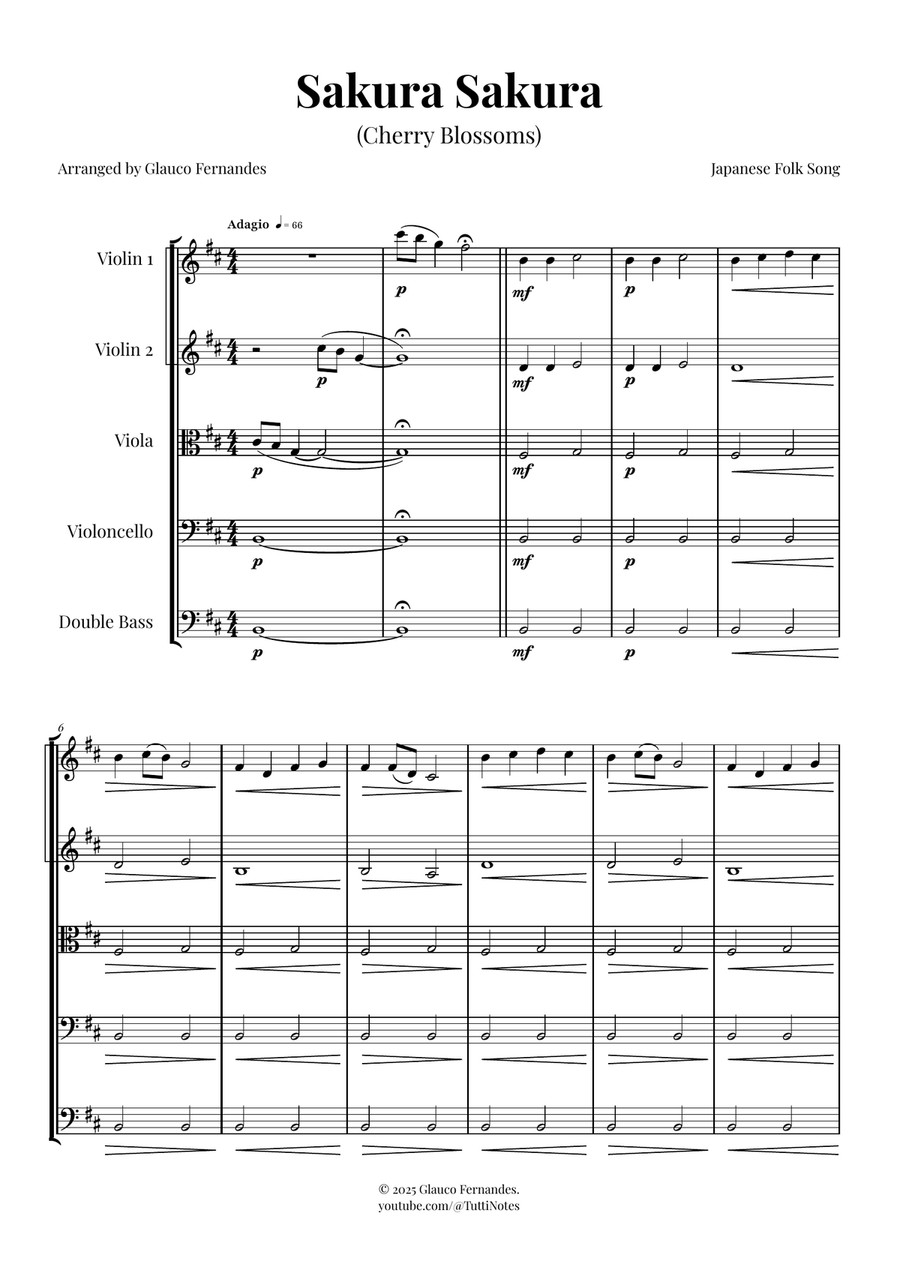 Sakura Sakura (Cherry Blossoms) – BEAUTIFUL Arrangement String Orchestra scores gallery preview page 1