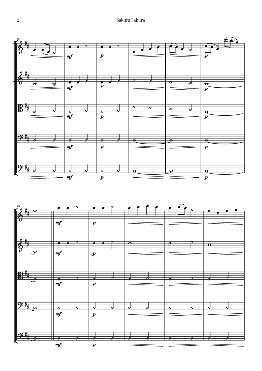 Sakura Sakura (Cherry Blossoms) – BEAUTIFUL Arrangement String Orchestra scores gallery preview page 2