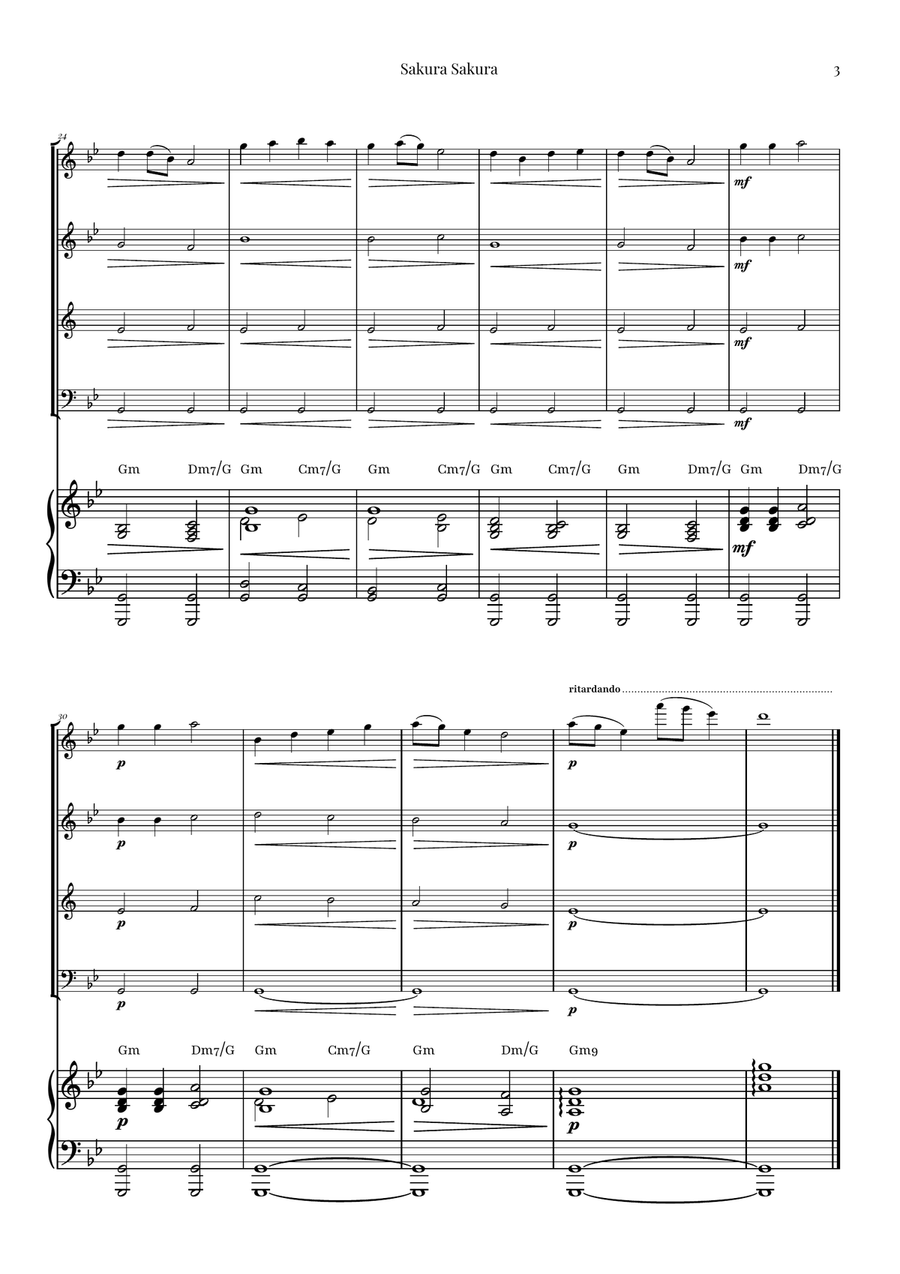 Sakura Sakura (Cherry Blossoms) – BEAUTIFUL Arrangement Woodwind Quartet scores gallery preview page 3