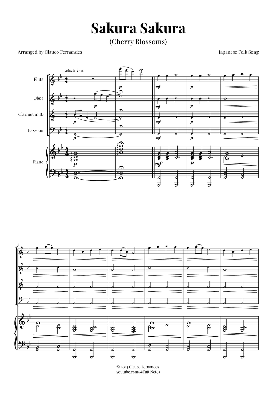 Sakura Sakura (Cherry Blossoms) – BEAUTIFUL Arrangement Woodwind Quartet scores gallery preview page 1
