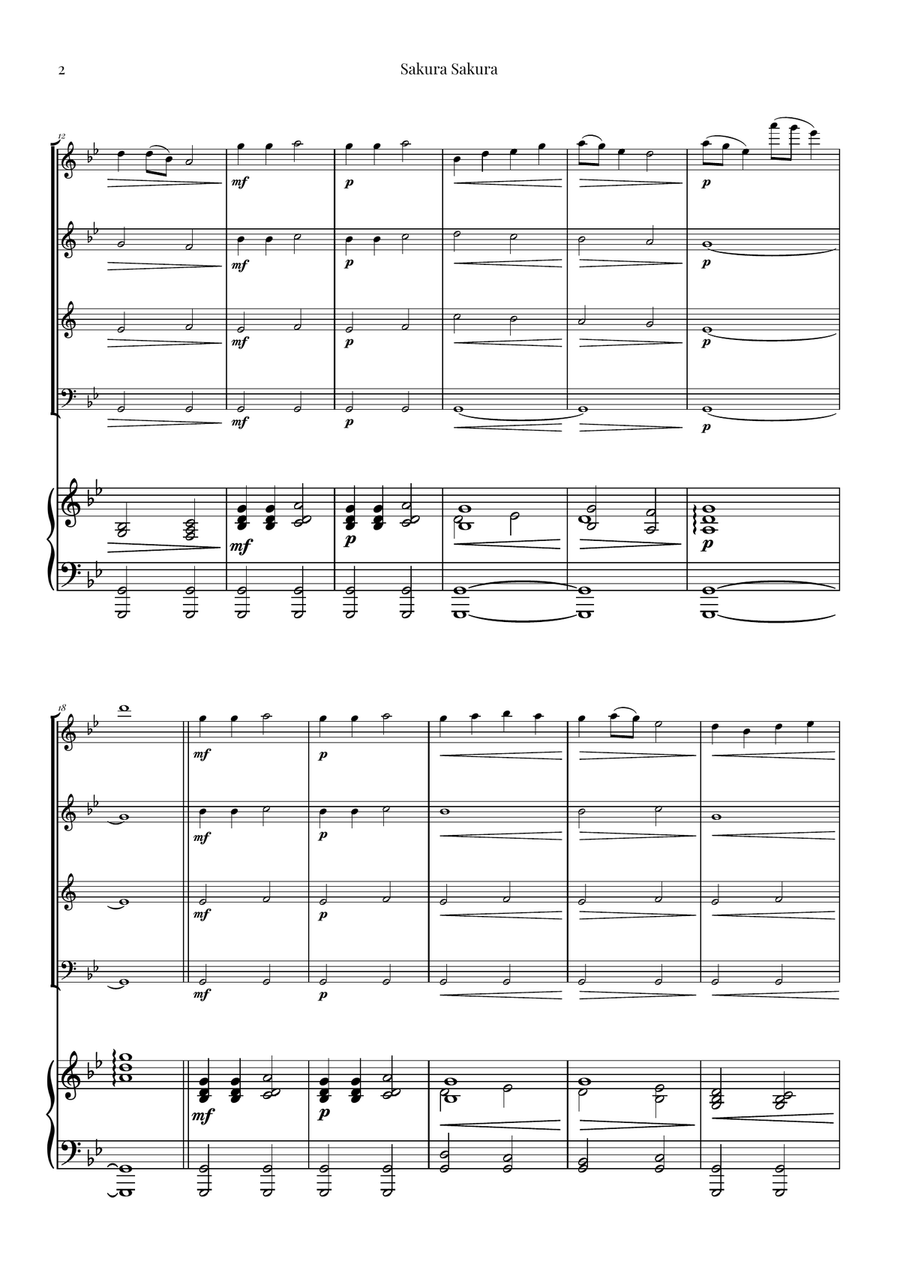 Sakura Sakura (Cherry Blossoms) – BEAUTIFUL Arrangement Woodwind Quartet scores gallery preview page 2