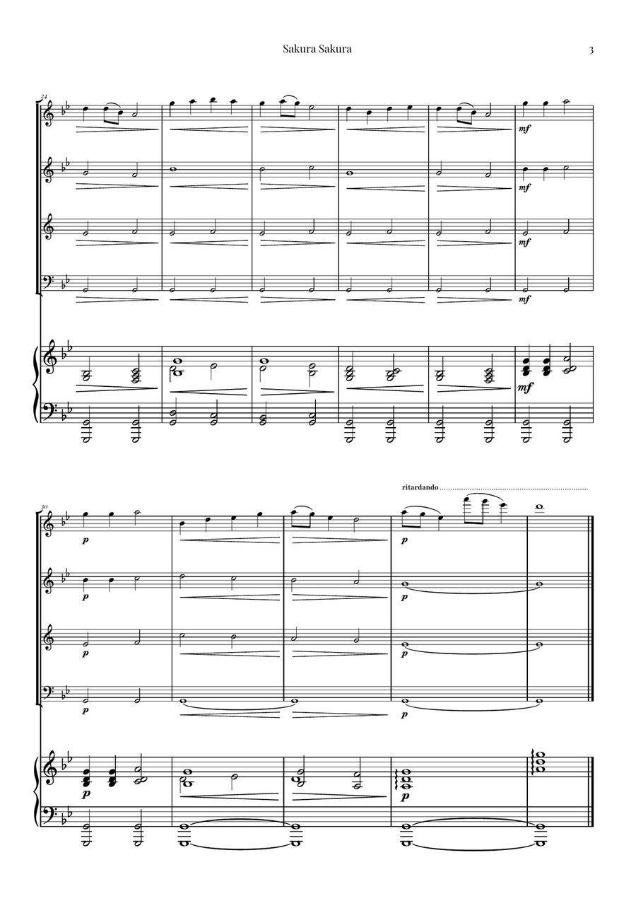 Sakura Sakura (Cherry Blossoms) – BEAUTIFUL Arrangement Woodwind Quartet scores gallery preview page 3