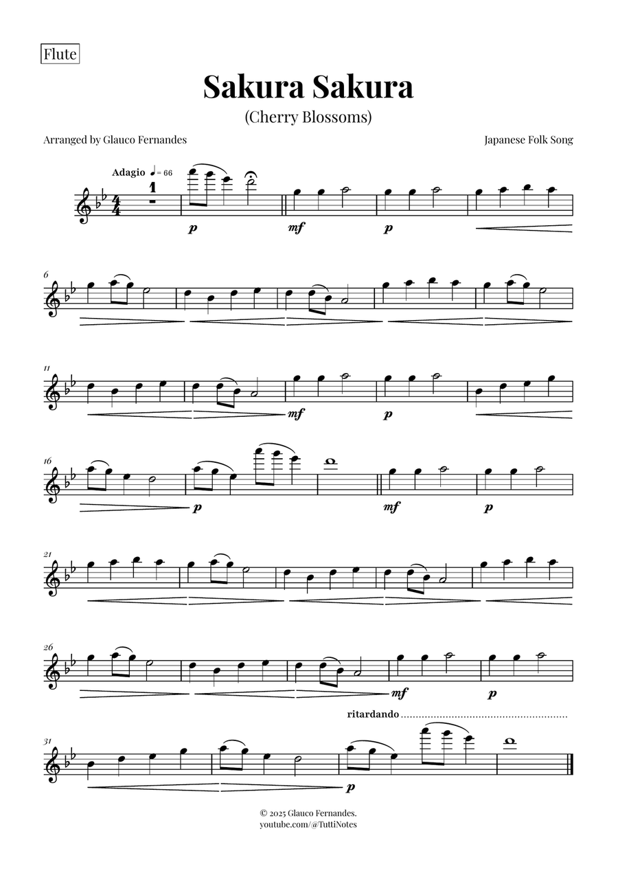Sakura Sakura (Cherry Blossoms) – BEAUTIFUL Arrangement Woodwind Quartet scores gallery preview page 4