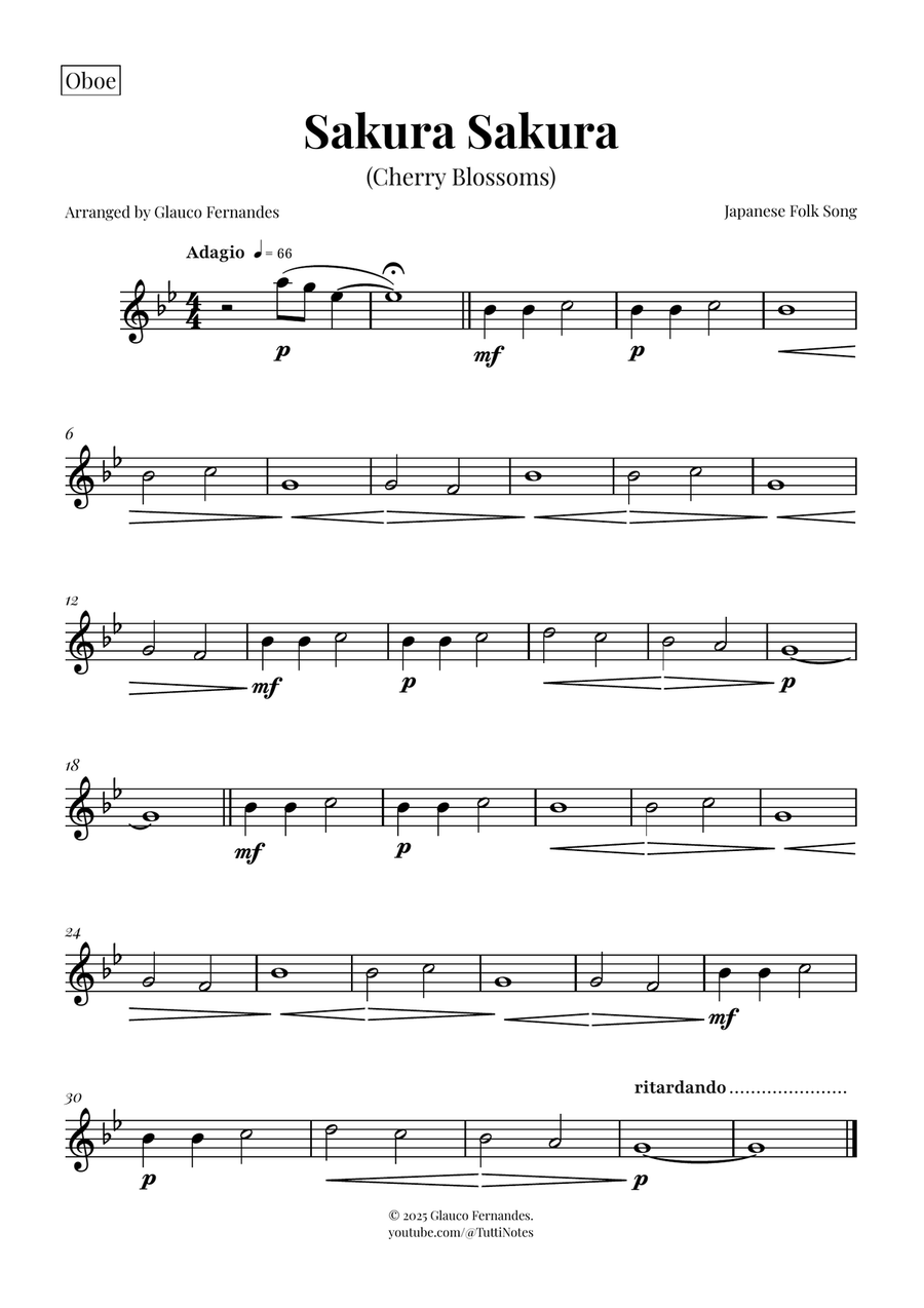 Sakura Sakura (Cherry Blossoms) – BEAUTIFUL Arrangement Woodwind Quartet scores gallery preview page 5