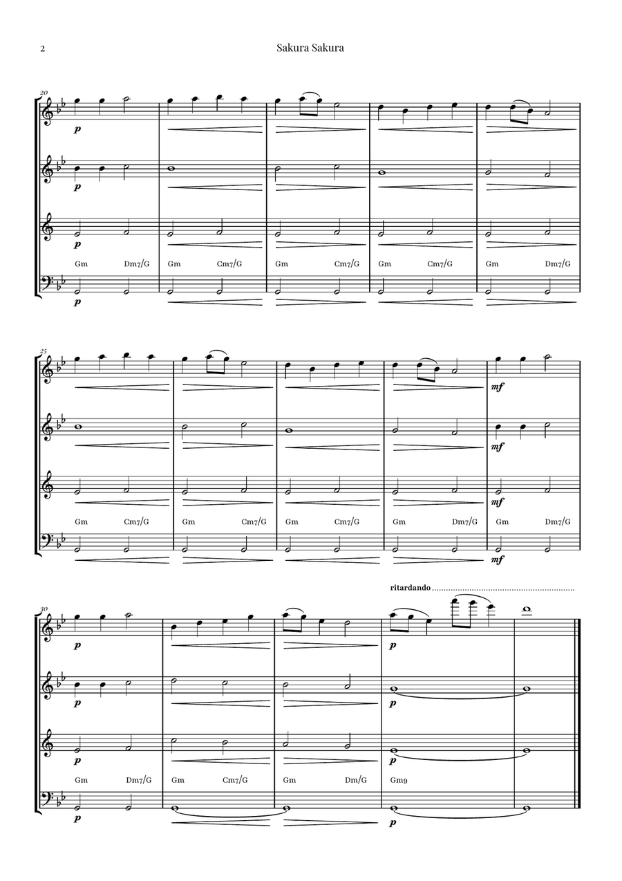 Sakura Sakura (Cherry Blossoms) – BEAUTIFUL Arrangement Woodwind Quartet scores gallery preview page 2